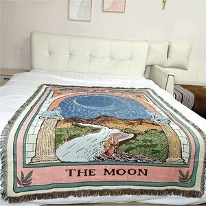 Whimsigoth The Moon Tarot Woven Throw ✧ Pastel Celestial Blanket 63” x 51” NWT